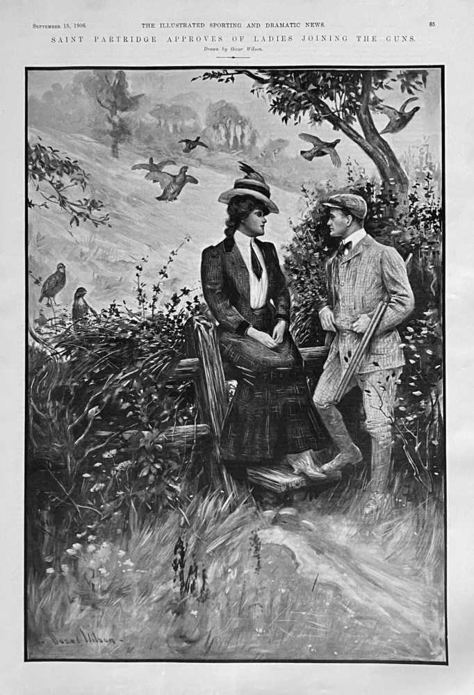 Saint Partridge Approves of Ladies Joining the Guns.  1906.