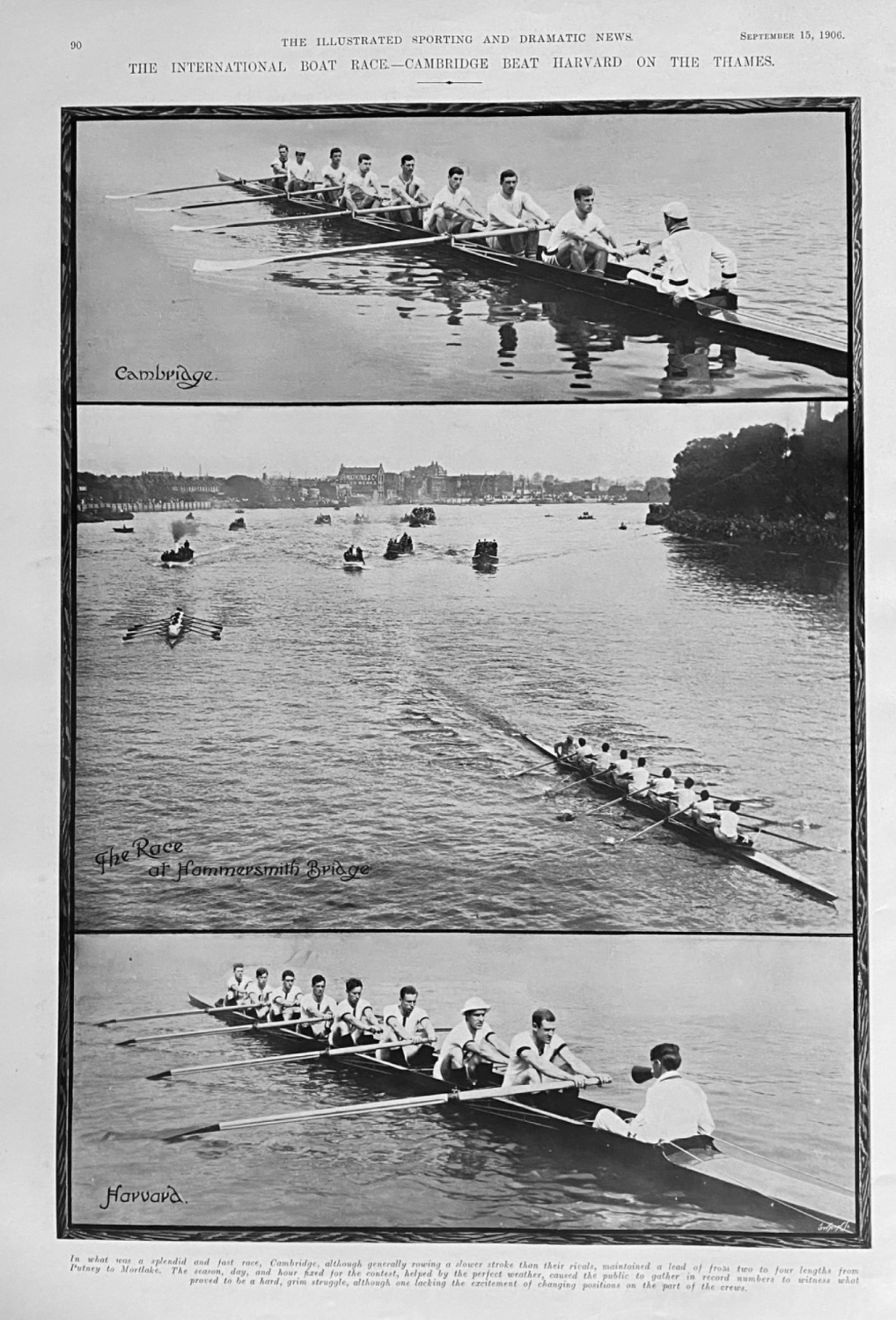 The International Boat Race.- Cambridge  Beat  Harvard on the Thames.  1906