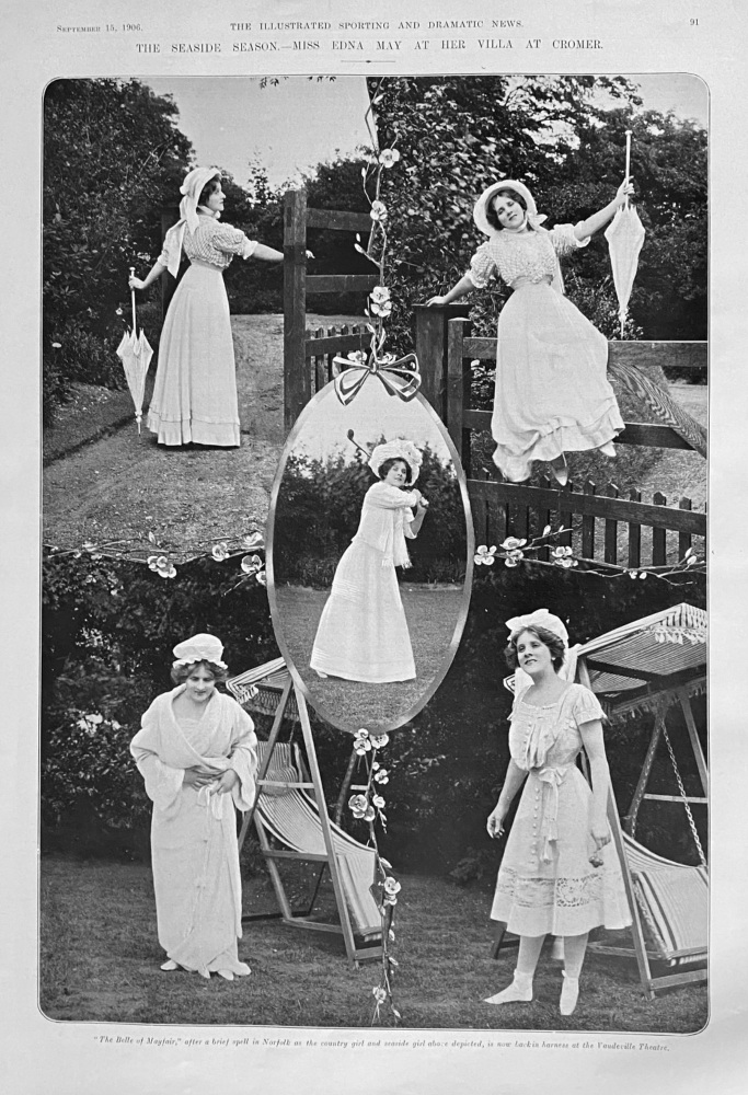 The Seaside Season.-  Miss Edna May at her Villa at Cromer.  1906.