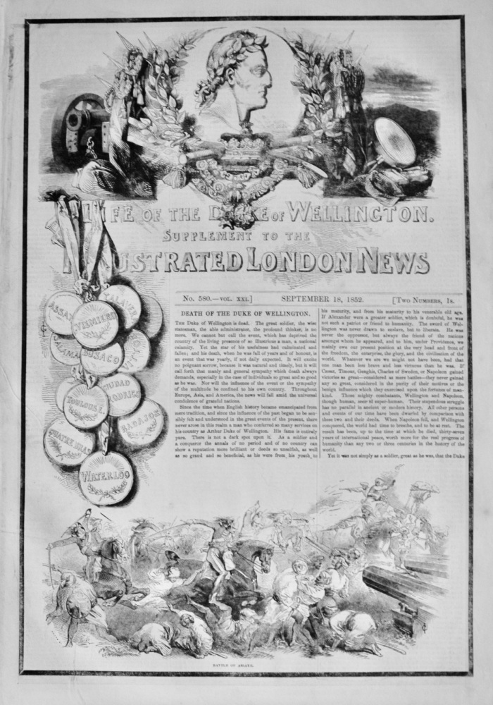 Life of the Duke of Wellington.  Supplement to The Illustrated London News - 1852