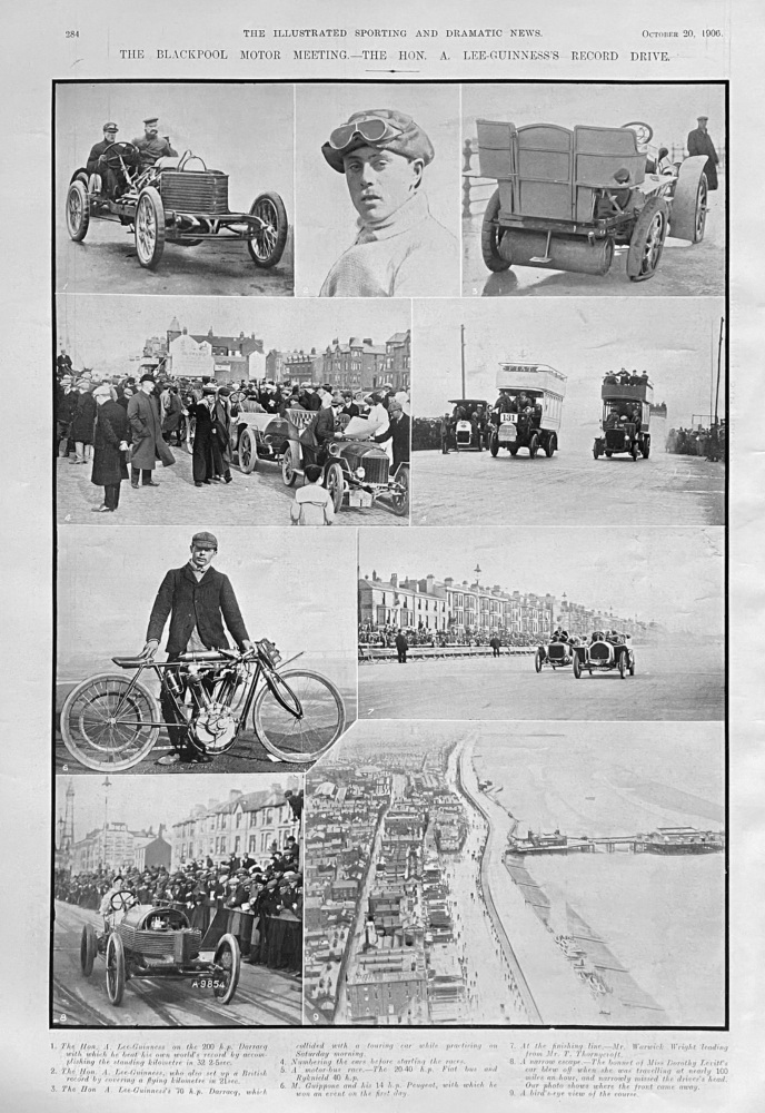 The Blackpool Motor Meeting.- The Hon. A Lee-Guinness's Record Drive.  1906.