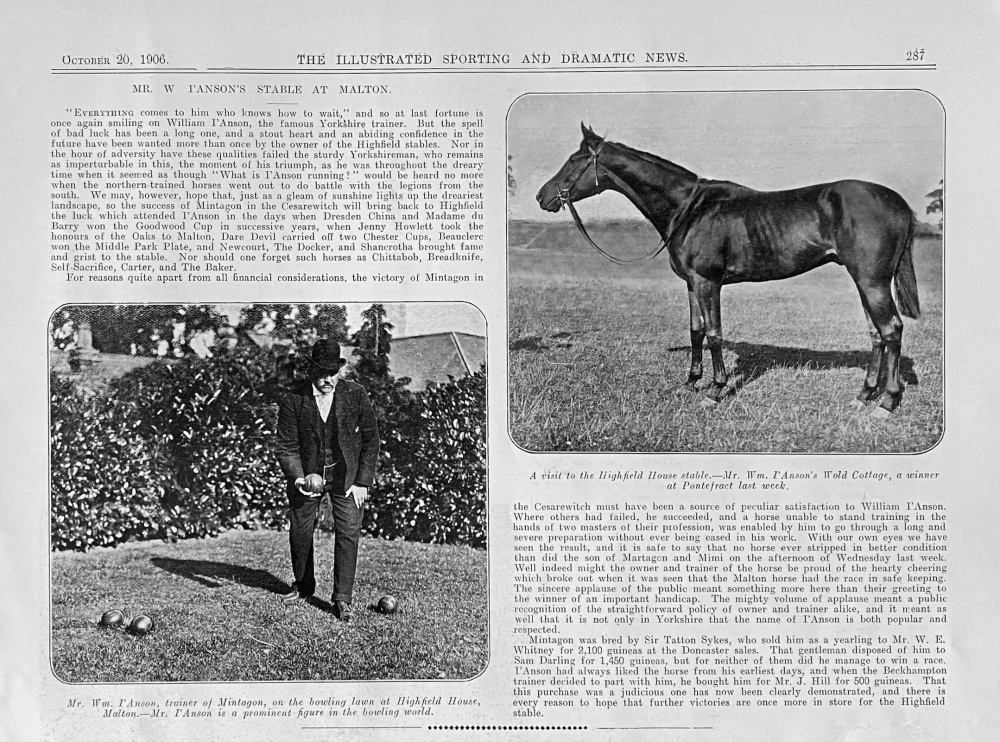 Mr. W. I'Anson's Stable at Malton.  1906.