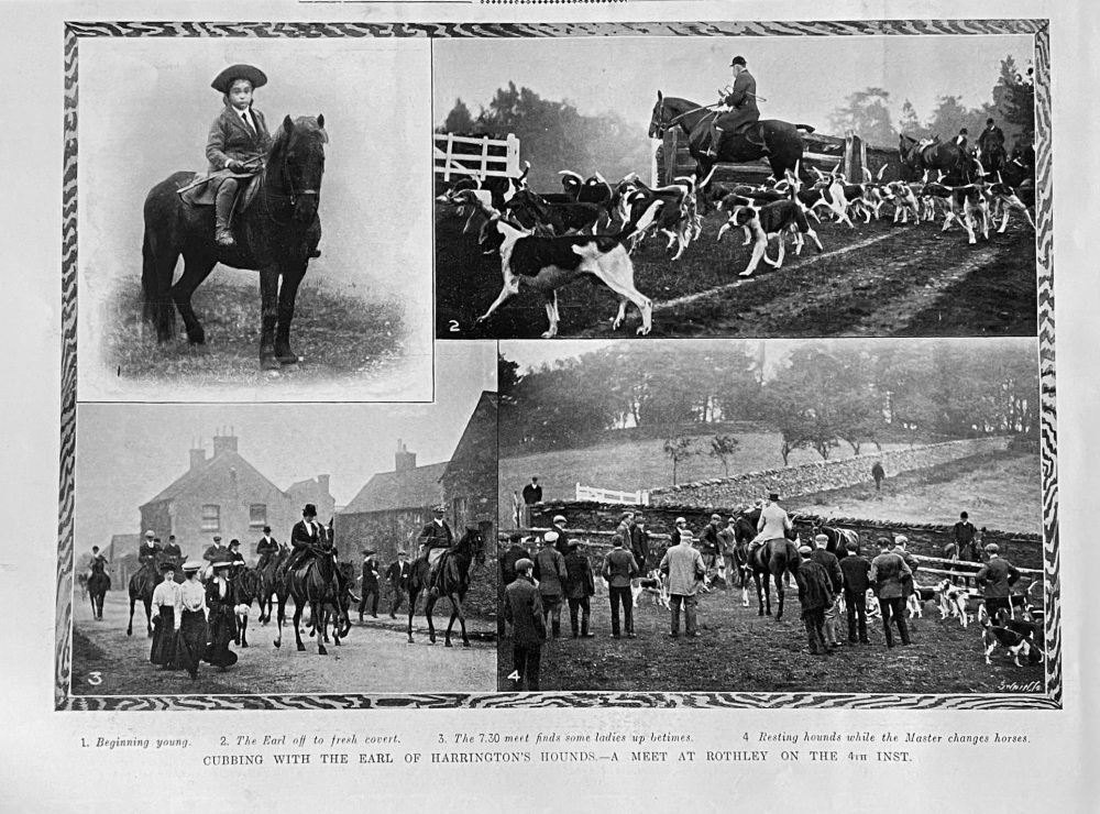 Cubbing with the Earl of Harrington's Hounds.- A Meet at Rothley on the 4th Inst.  1906.