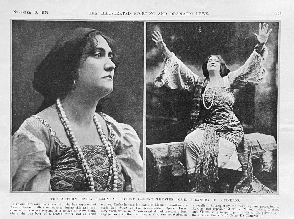 The Autumn Opera Season at Covent Garden Theatre.-  Mme. Eleanora de Cisneros. 1906.