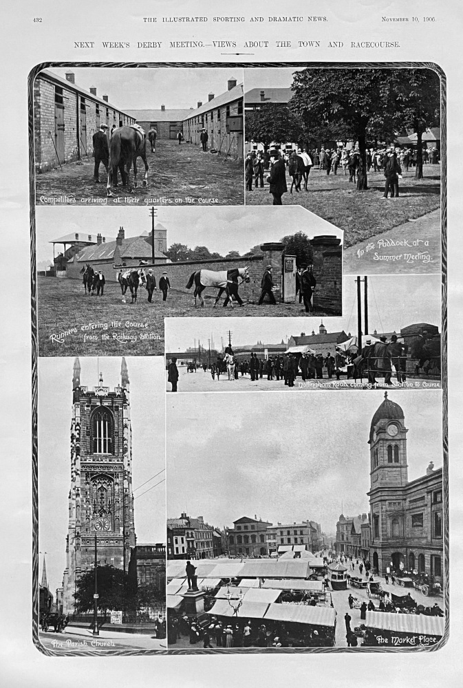Next Week's Derby Meeting.- Views about the Town and Racecourse.  1906.  (Epsom).