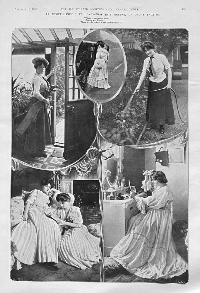 "La Merveilleuse" at Home.- Miss Evie Greene, of Daly's Theatre.  1906.