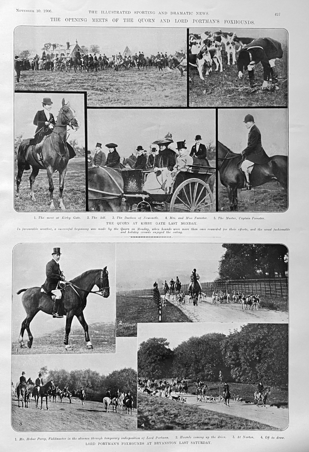 The Opening Meets of the Quorn and Lord Portman's Foxhounds.  1906.