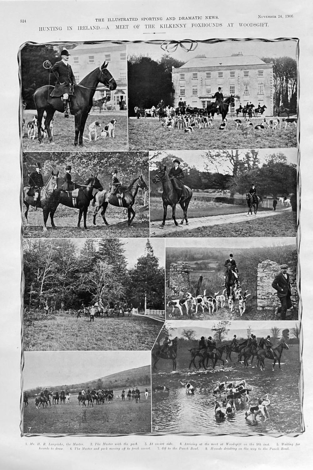Hunting in Ireland.- A Meet of the Kilkenny Foxhounds at Woodsgift.  1906.