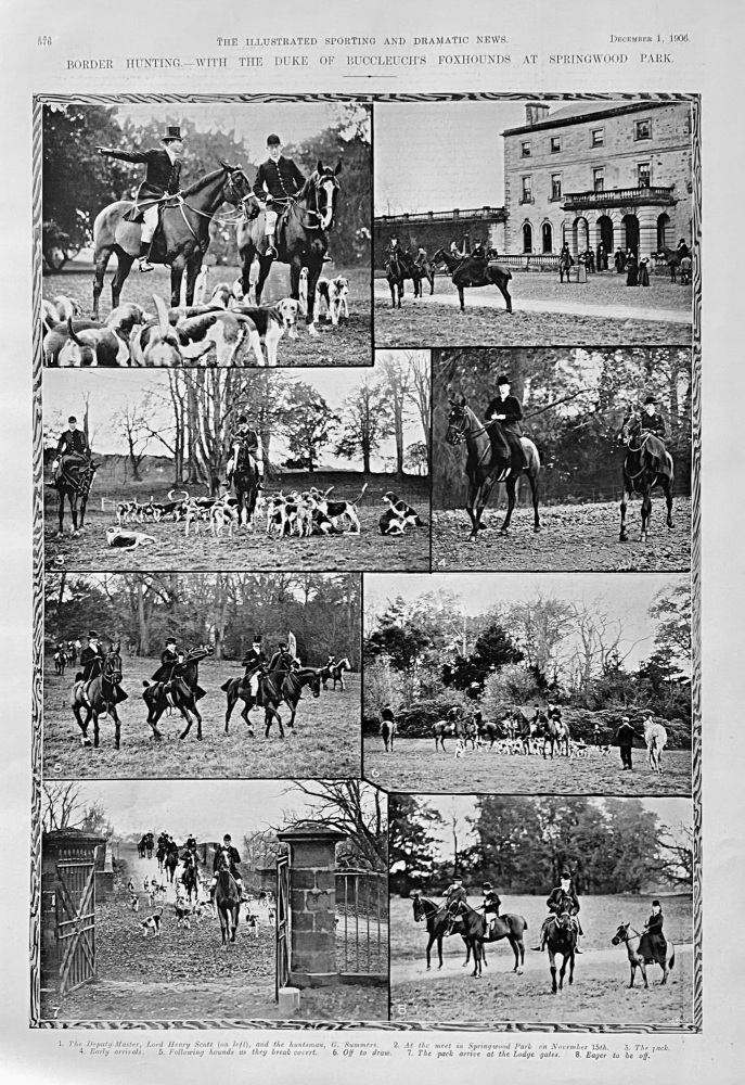 Border  Hunting.- with the Duke of Buccleuch's Foxhounds at Springwood Park.  1906.