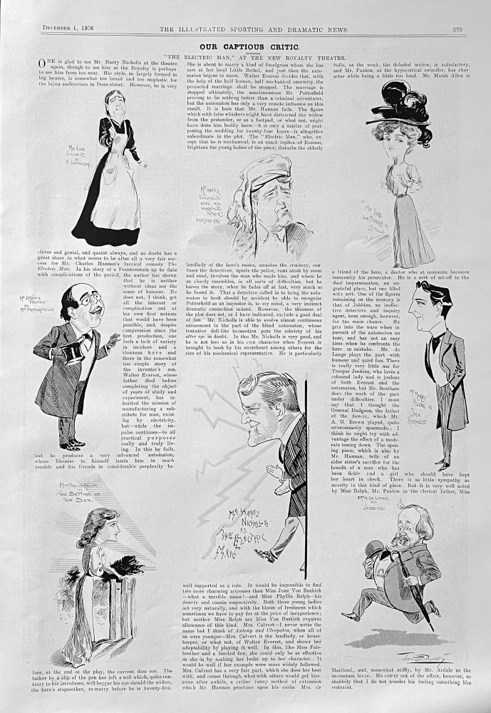 Our Captious Critic.  "The Electric Man," at the New Royalty Theatre.  1906.