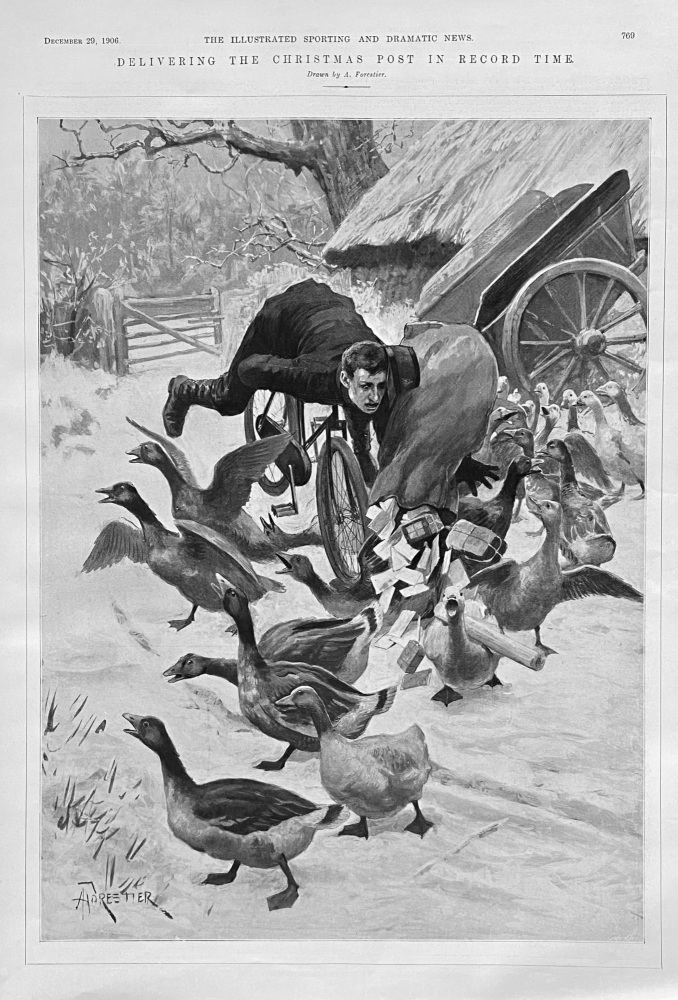 Delivering the Christmas Post in Record Time.  1906.