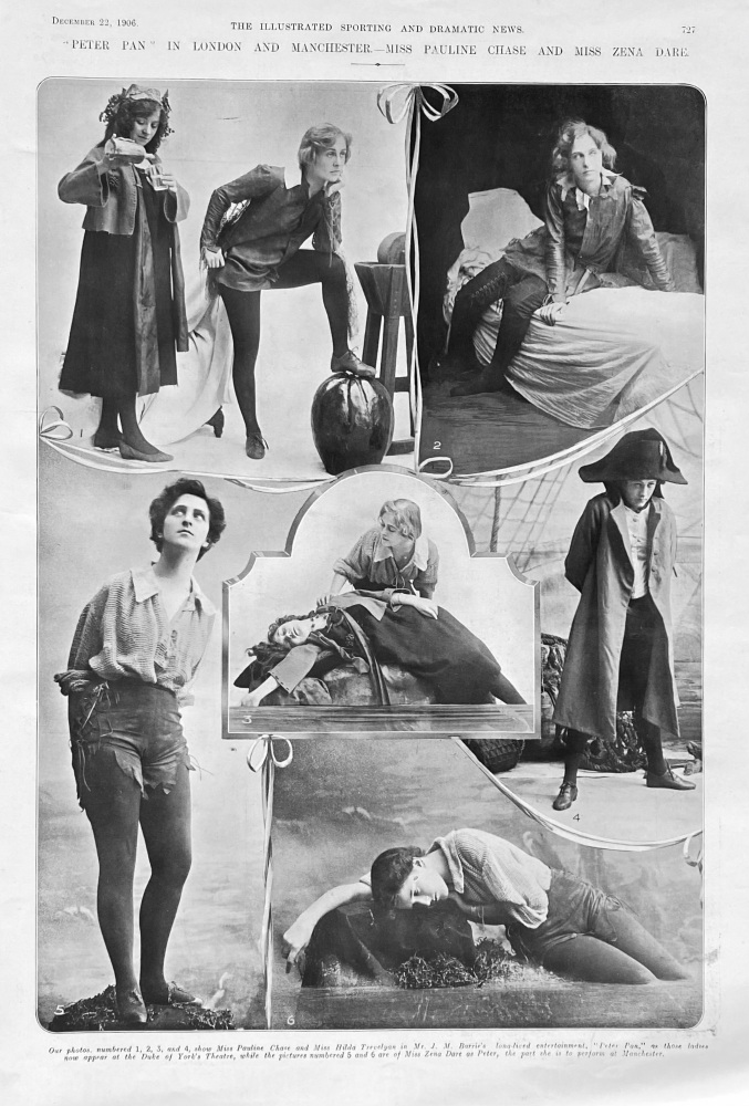"Peter Pan" in London and Manchester.- Miss Pauline Chase and Miss Zena Dare.  1906.