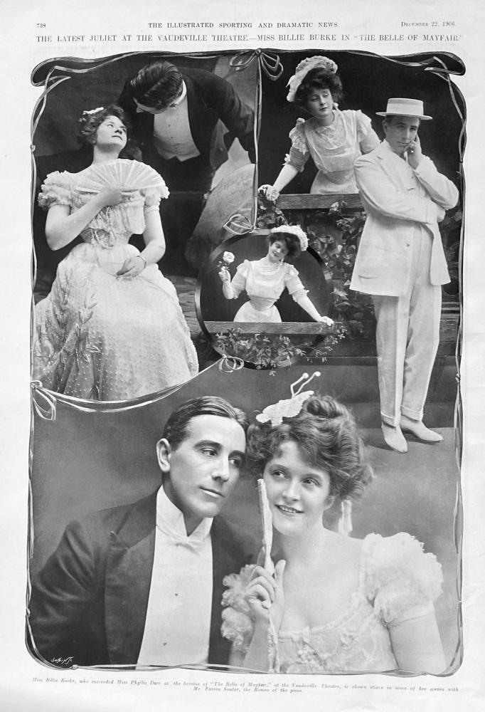 The Latest Juliet at the Vaudeville Theatre,- Miss Billie Burke in "The Belle of Mayfair."  1906.