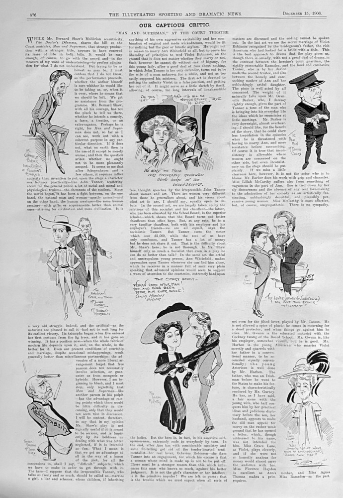 Our Captious Critic.  "Man and Superman,"  at the Court Theatre.  1906.