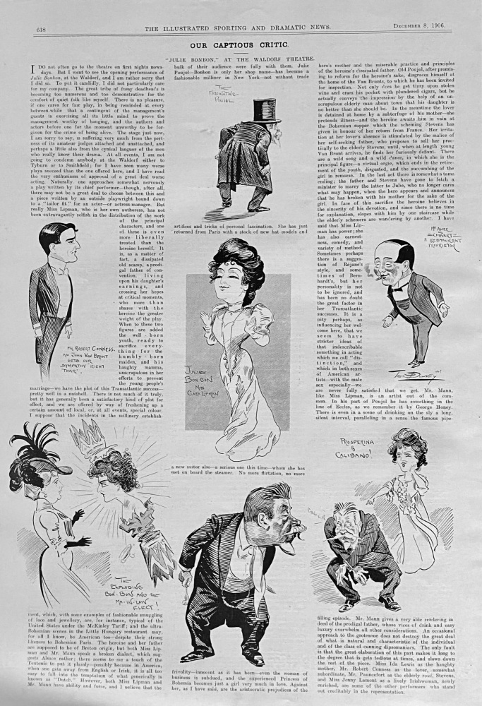 Our Captious Critic.  "Julie Bonbon," at the Waldorf Theatre.  1906.