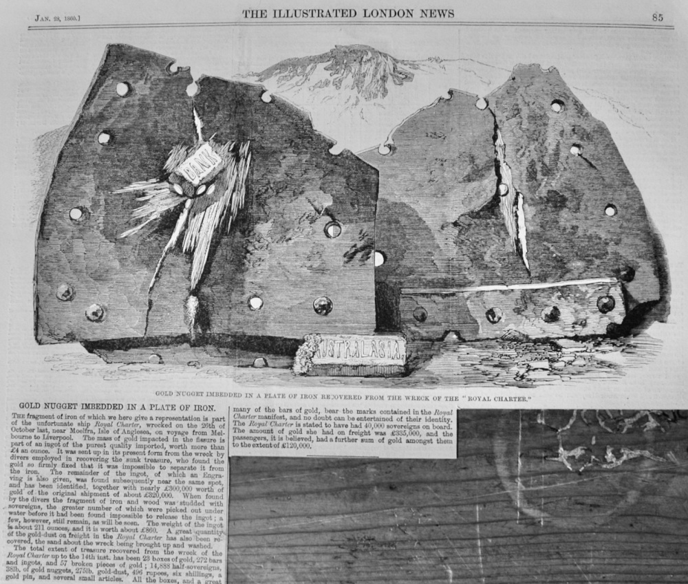 Gold Nugget imbedded in a Plate of Iron - 1860
