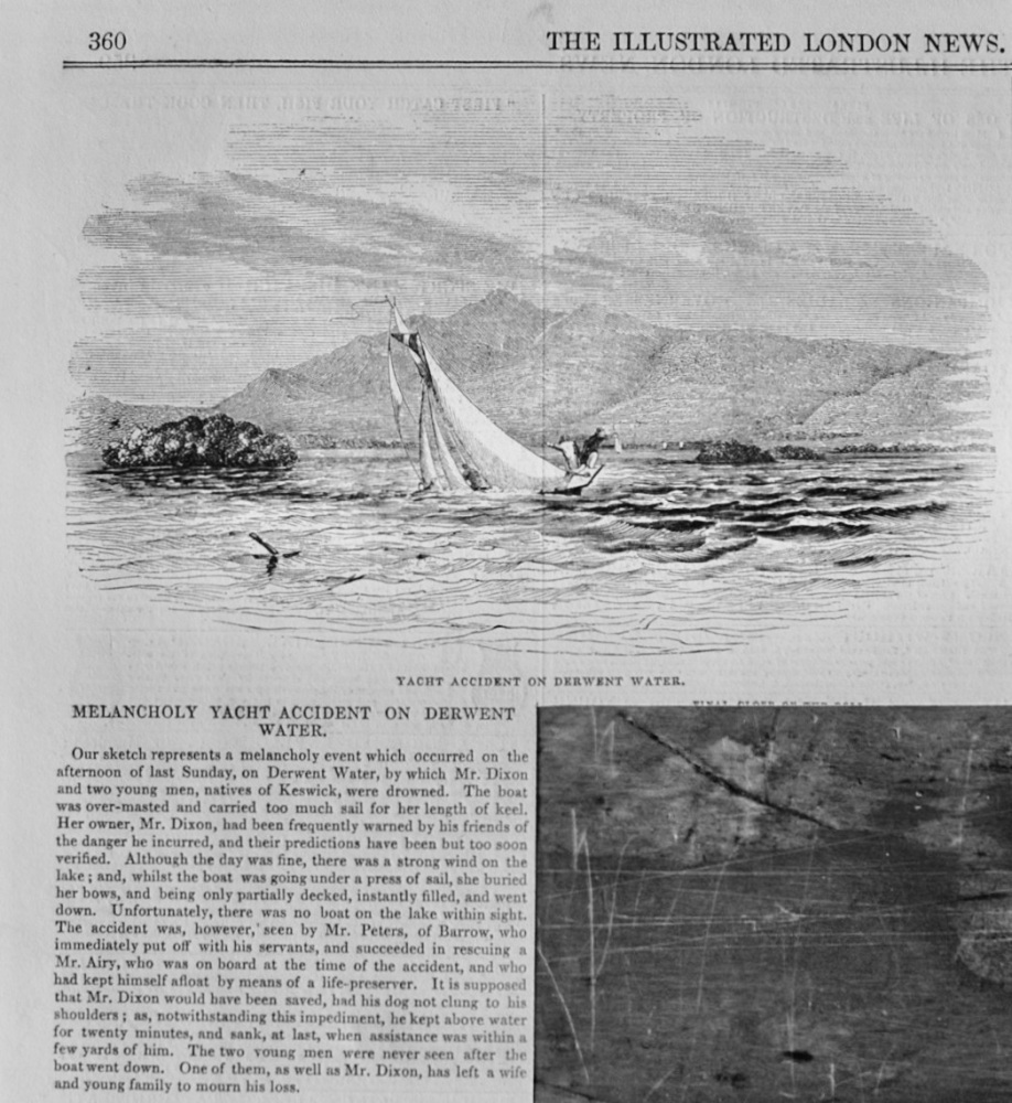 Melancholy Yacht Accident on Derwent Water - 1844