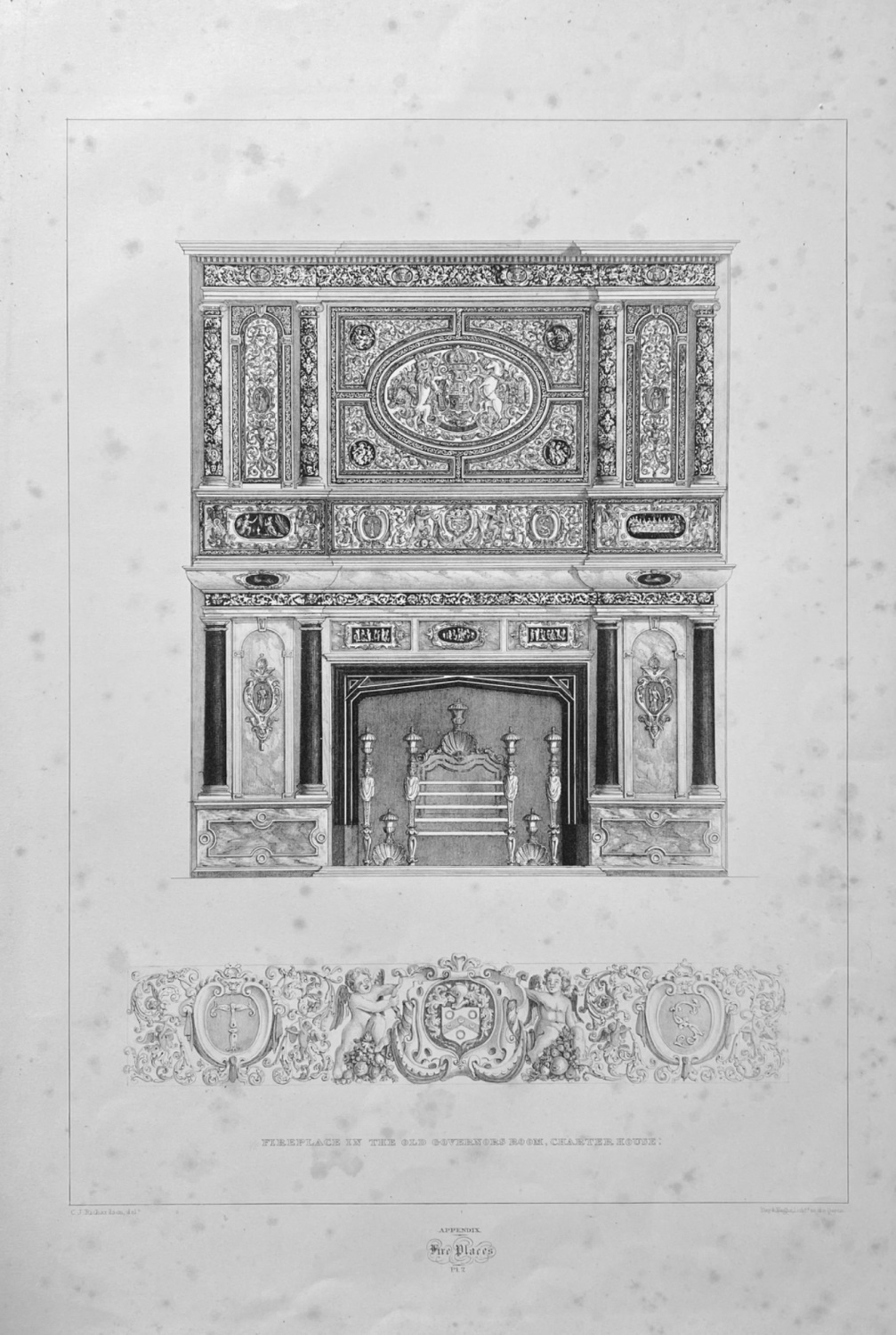 Fireplace in the Old Governors Room,  Charter House.  1840c.