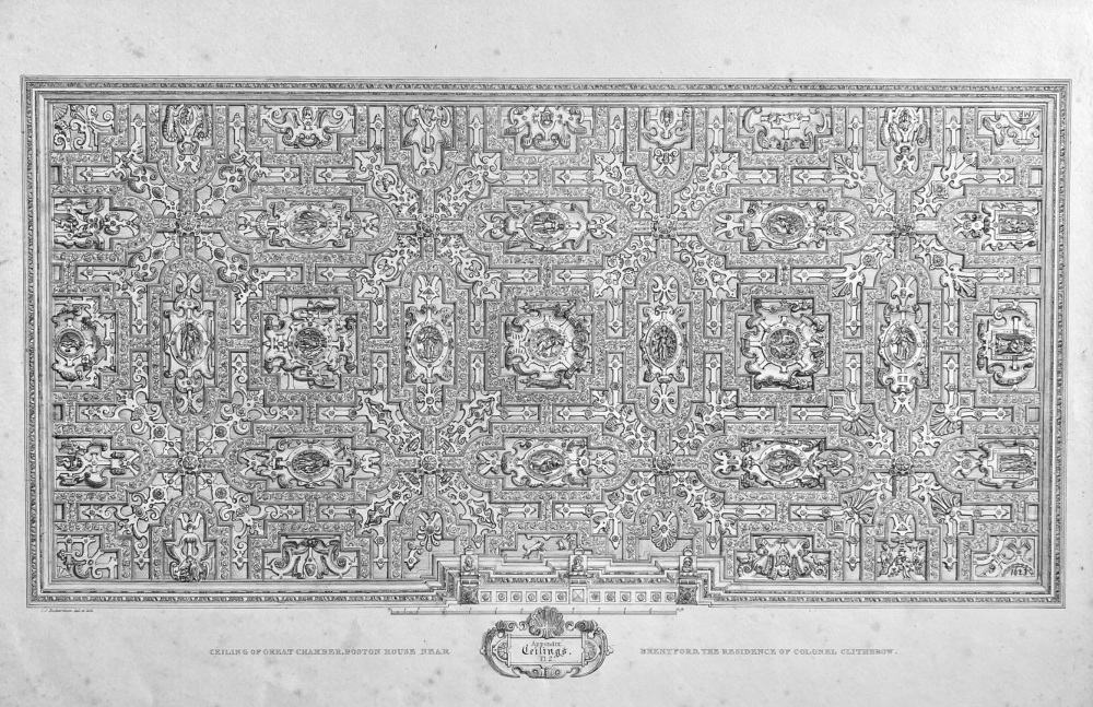 Ceiling of Great Chamber, Boston House near Brentford, The Residence of Colonel Clitherow.  1840c.