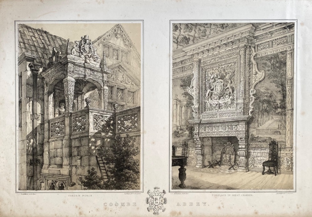 Coombe Abbey.  Garden Porch  &  Fireplace in Great Chamber.  1840c.