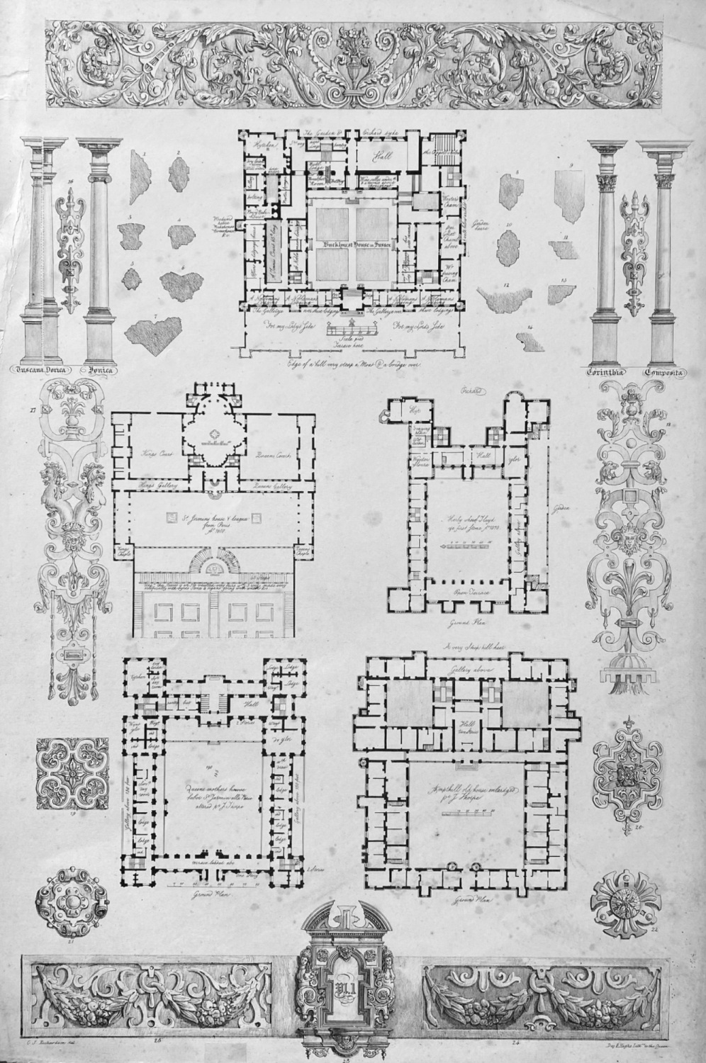 Plans of Mansions from John Thorpe's Sketch-Book.  1840c.