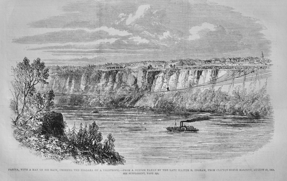 Farina, crossing the Niagara on a Tightrope - 1860