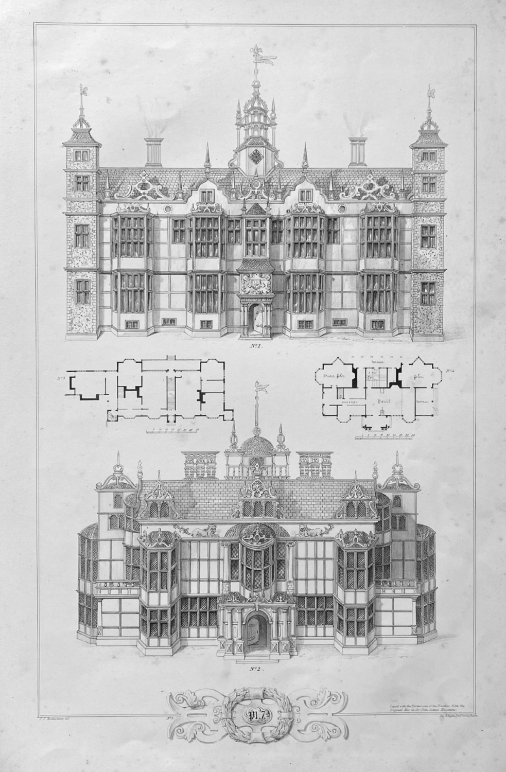 Ornamented Wooden-Frame Buildings, from John Thorpe.  1840c.