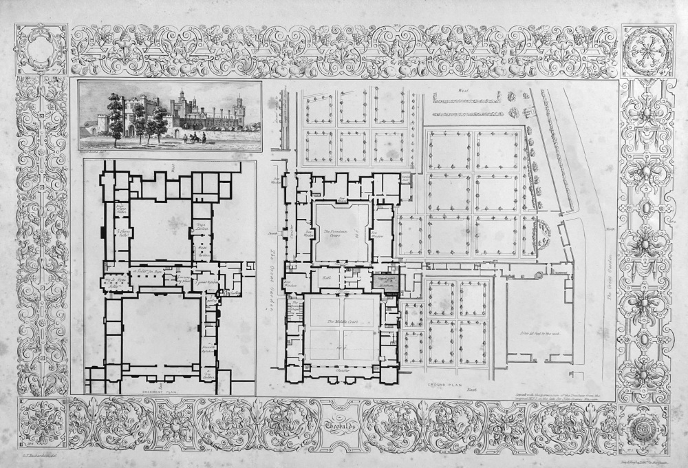 Basement and Ground Floor Plans of Theobalds, in Hertfordshire.  1840c.