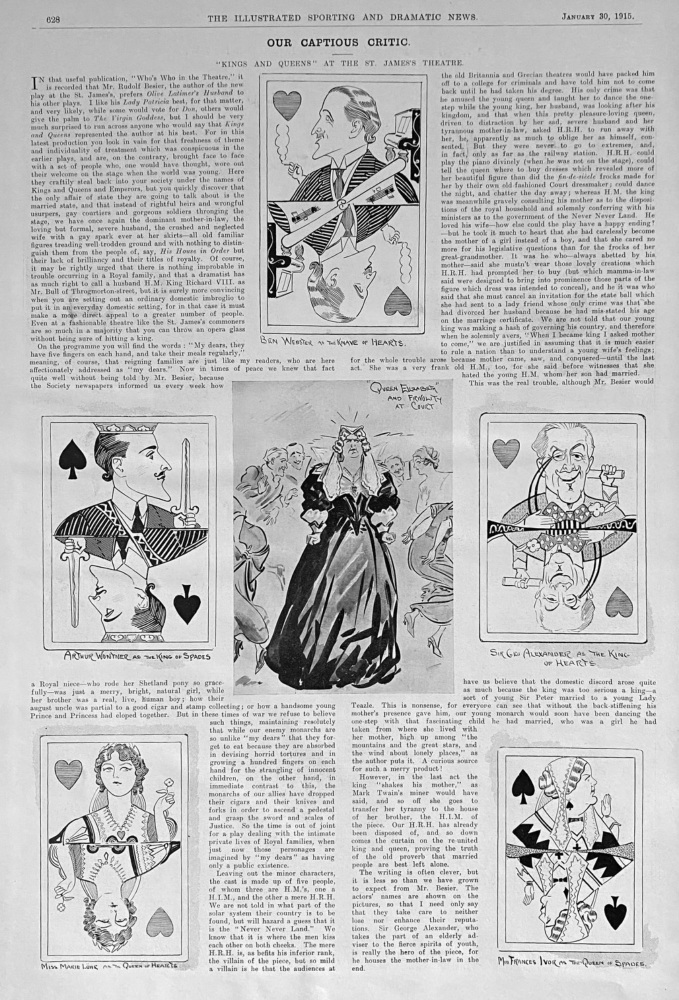 Our Captious Critic. :  "Kings and Queens" at the St. James's Theatre.  1915.