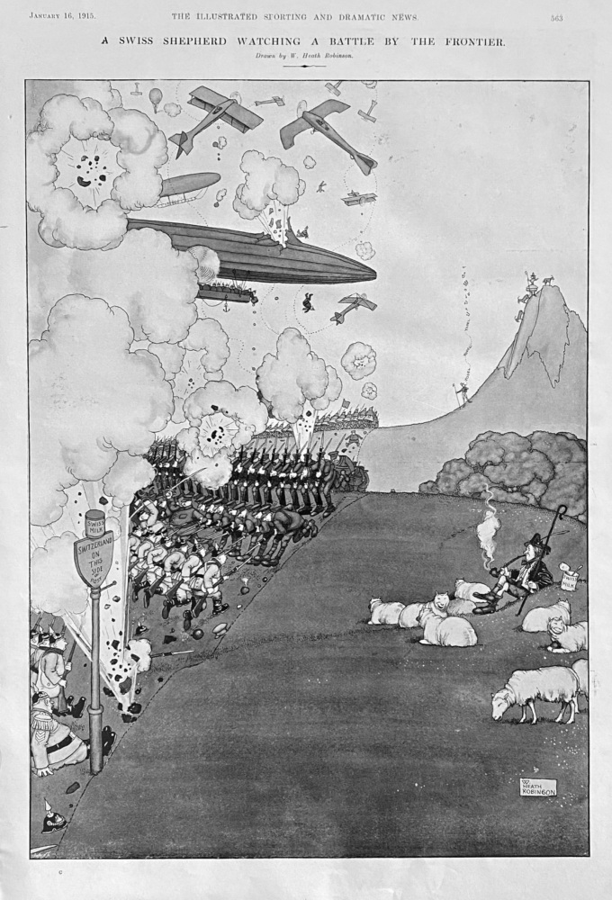 A Swiss Shepherd Watching A Battle by the Frontier.  1915.