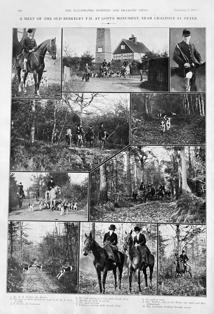 A Meet of the Old Berkeley F.H. at Gott's Monument, near Chalfont St. Peter.  1914.