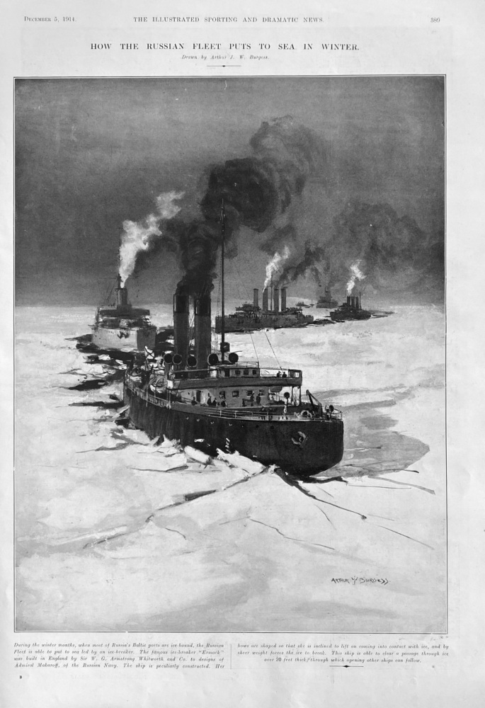 How the Russian Fleet puts to Sea in Winter.  1914.