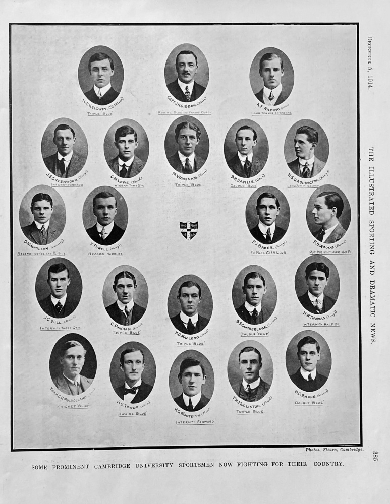 Some Prominent Cambridge University Sportsmen now Fighting for their Country.  1914.