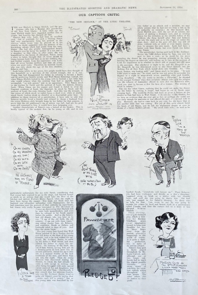 Our Captious Critic.  "The New Shylock," at the Lyric Theatre.  1914.