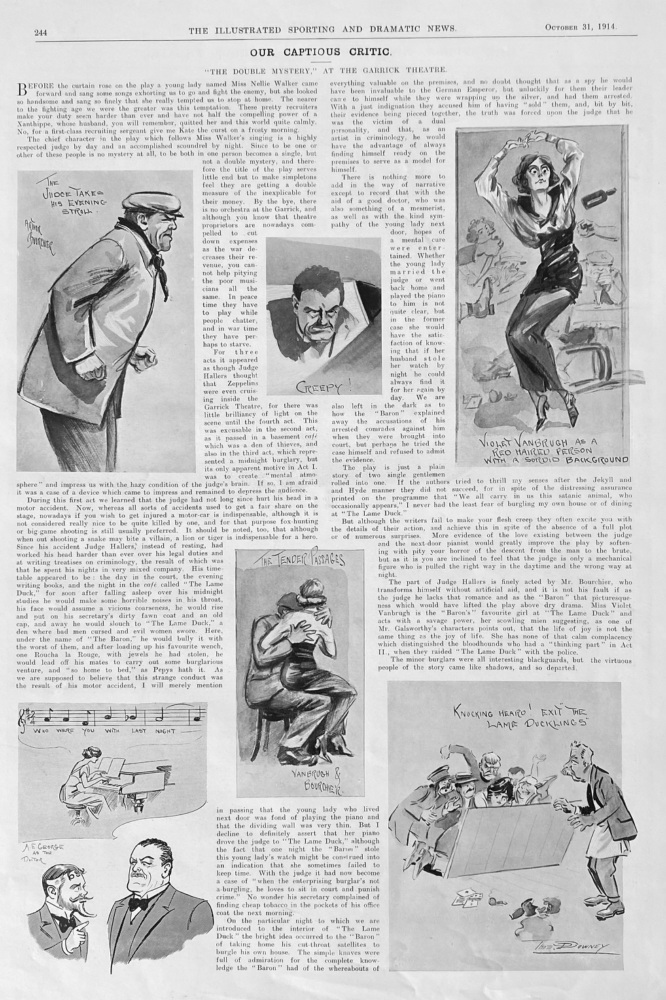 Our Captious Critic.  "The Double Mystery,"  at the Garrick Theatre.  1914.