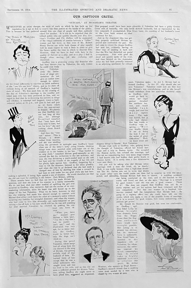 Our Captious Critic.  "Outcast,"  at Wyndham's Theatre.  1914.