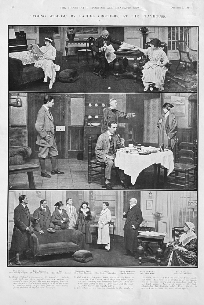 "Young Wisdom," by Rachel Crothers, at the Playhouse.  1914.