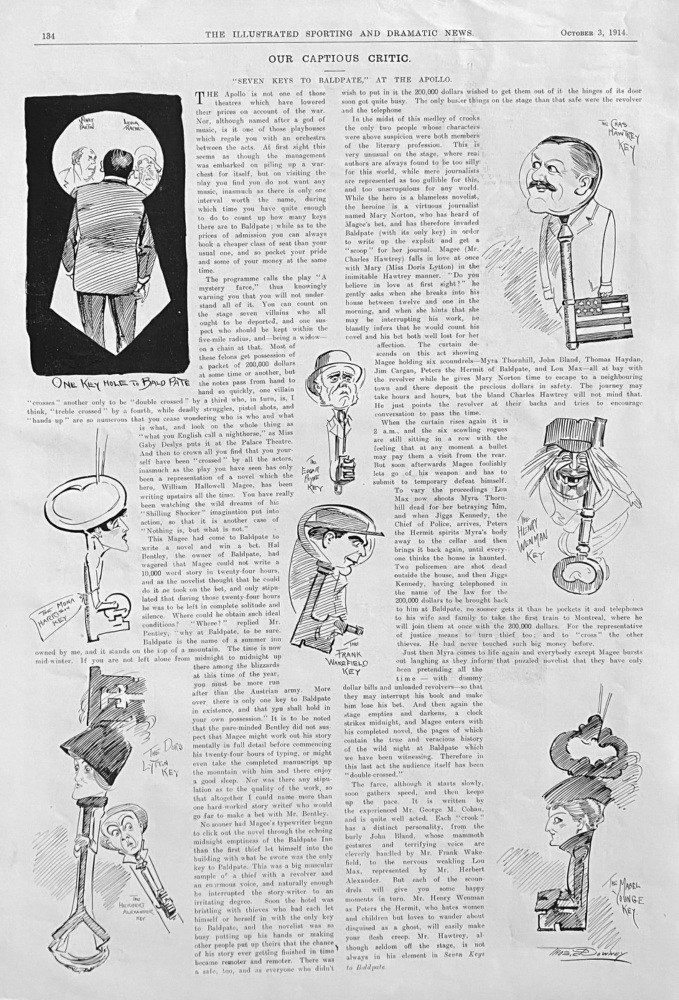 Our Captious Critic, "Seven Keys to Baldpate,"  at the Apollo.  1914.