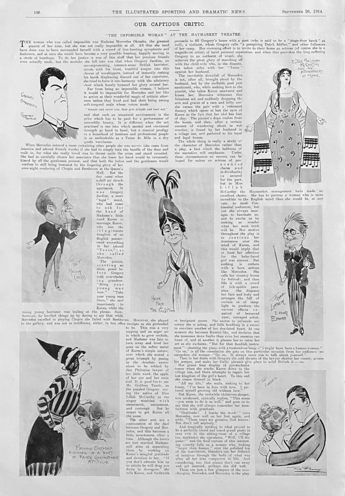 Our Captious Critic,  "The Impossible Woman" at the Haymarket Theatre.  1914.