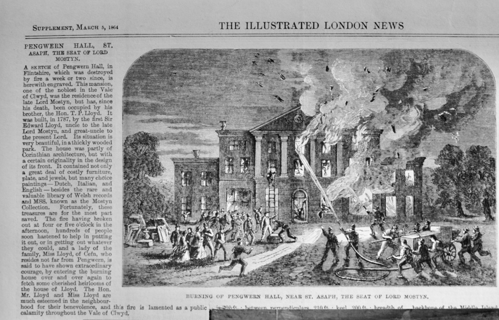 Fire at Pengwern Hall - 1864