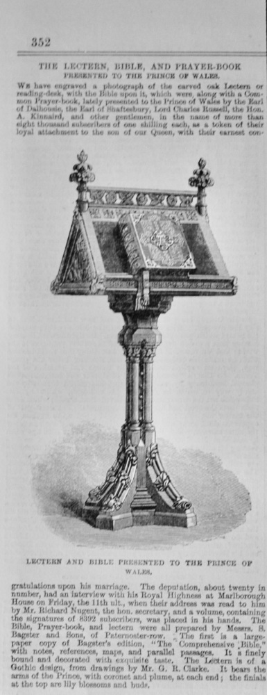 Lectern and Bible presented to the Prince of Wales - 1864