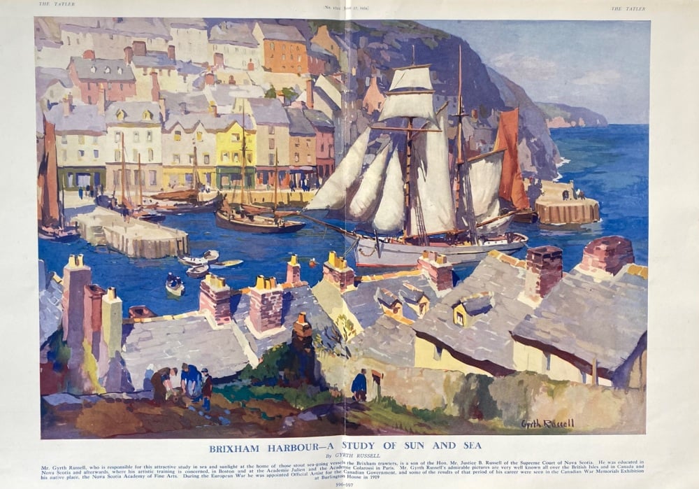 Brixham Harbour-A Study of Sun and Sea.  1934.