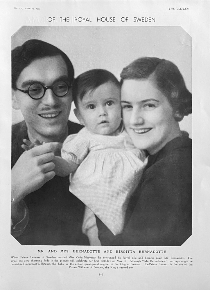 Mr. and Mrs. Bernadotte and Birgitta Bernadotte.  1934.