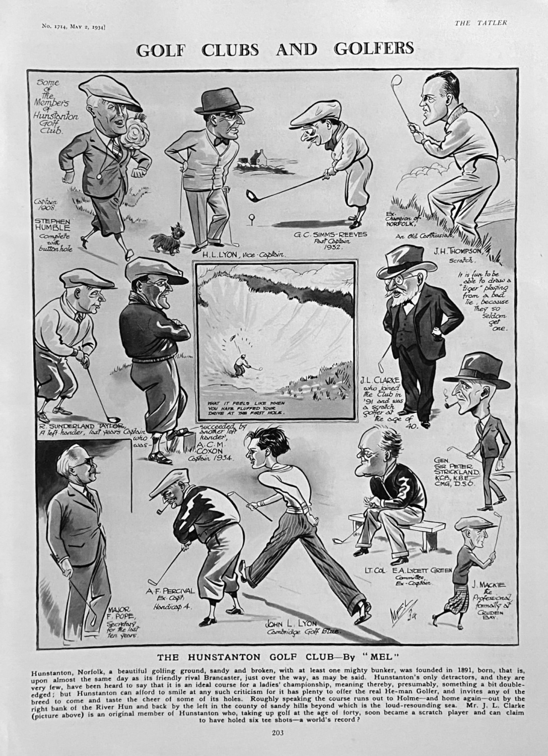 Golf Clubs and Golfers. :  The Hunstanton Golf Club.  1934.