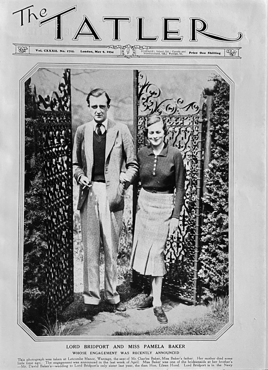 Lord Bridport and Miss Pamela Baker.  1934.