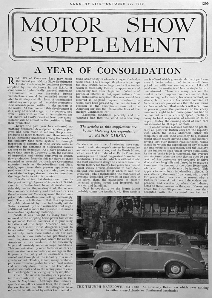 Motor Show Supplement - October 20, 1950