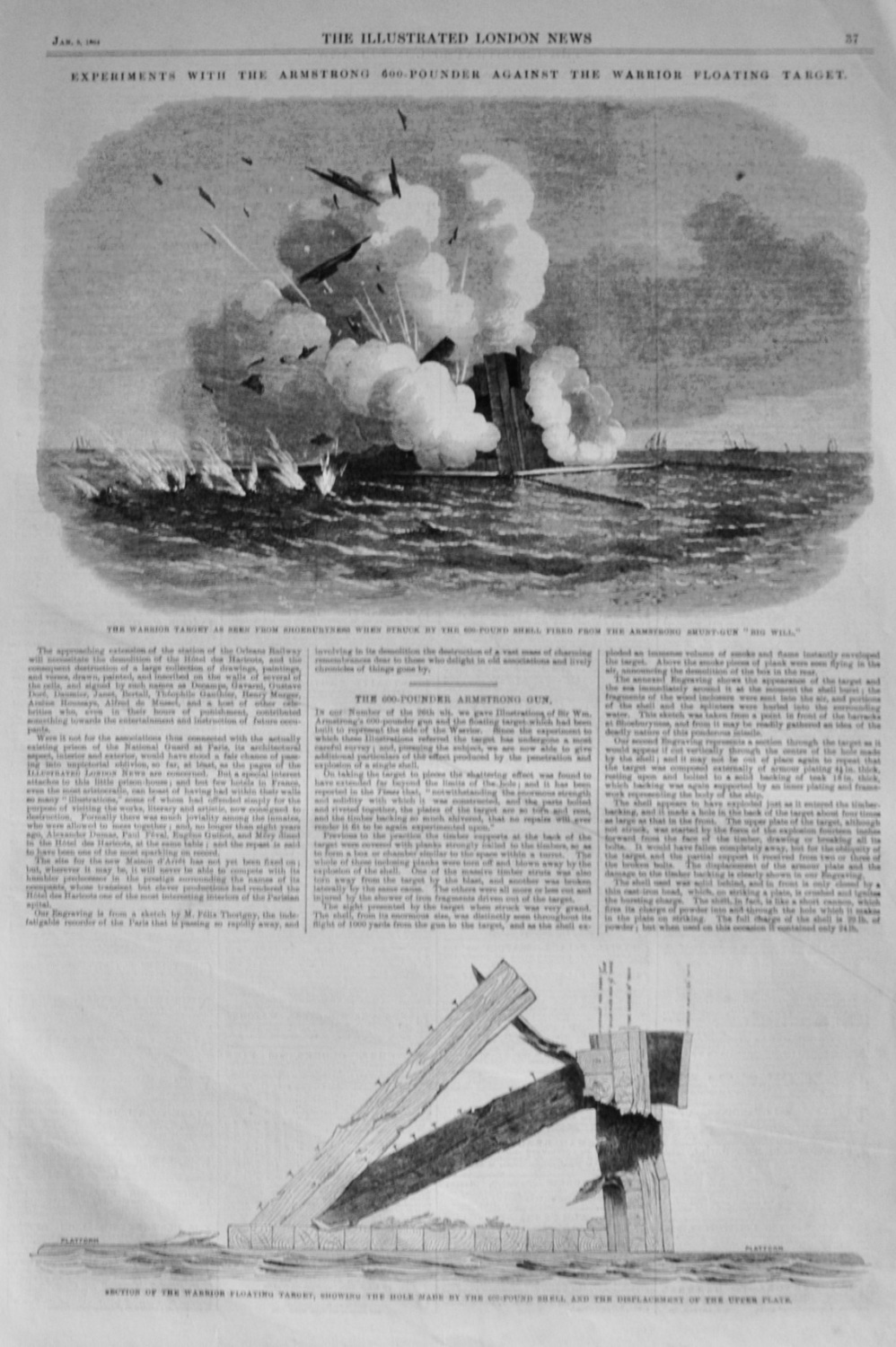 Experiments with the Armstrong 600 pounder - 1864