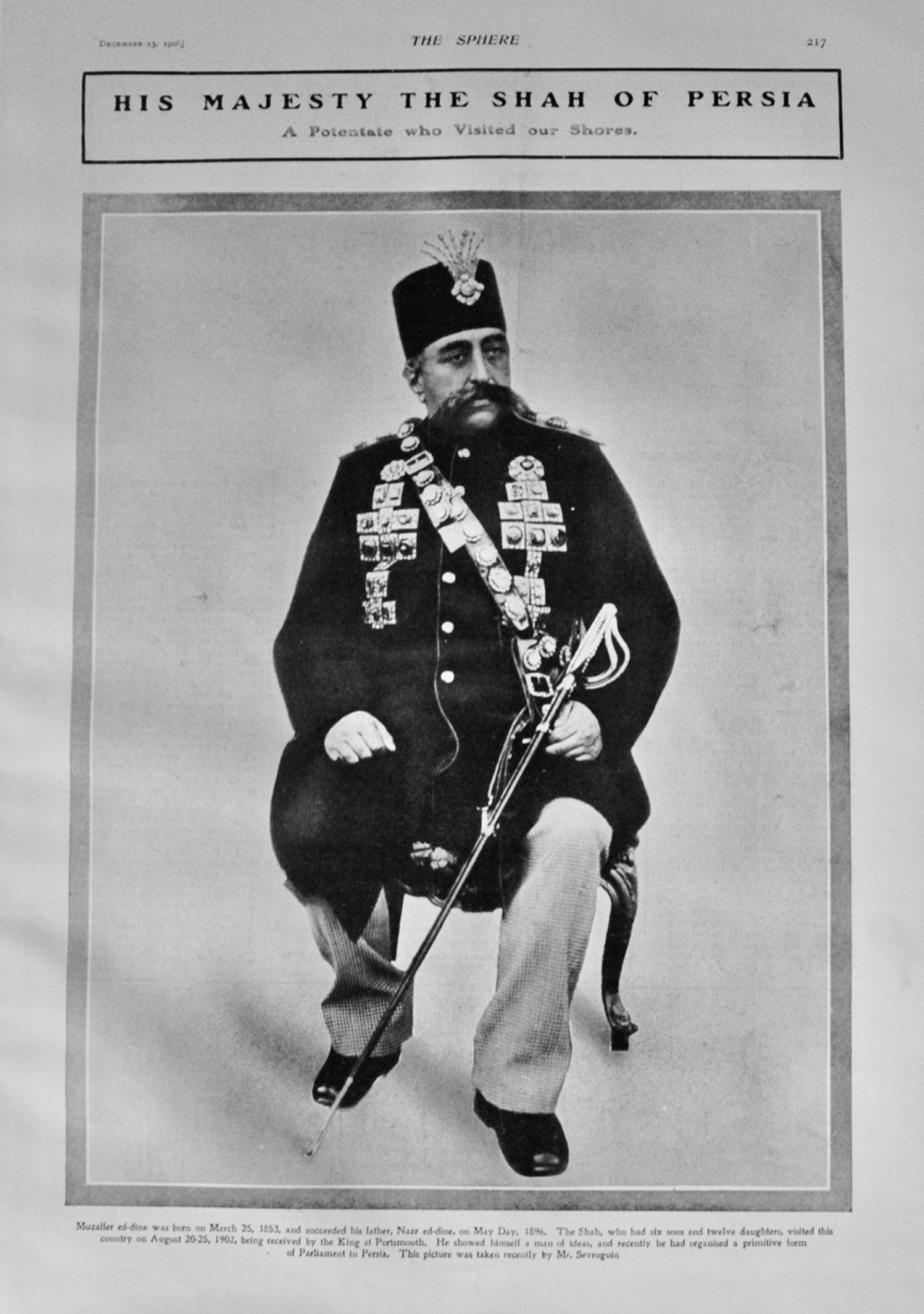 His Majesty The Shah of Persia - 1906