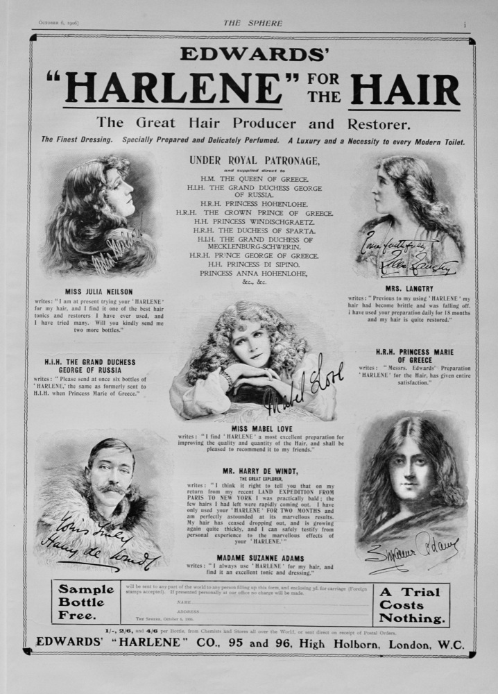"Harlene" for Hair Advert - 1906