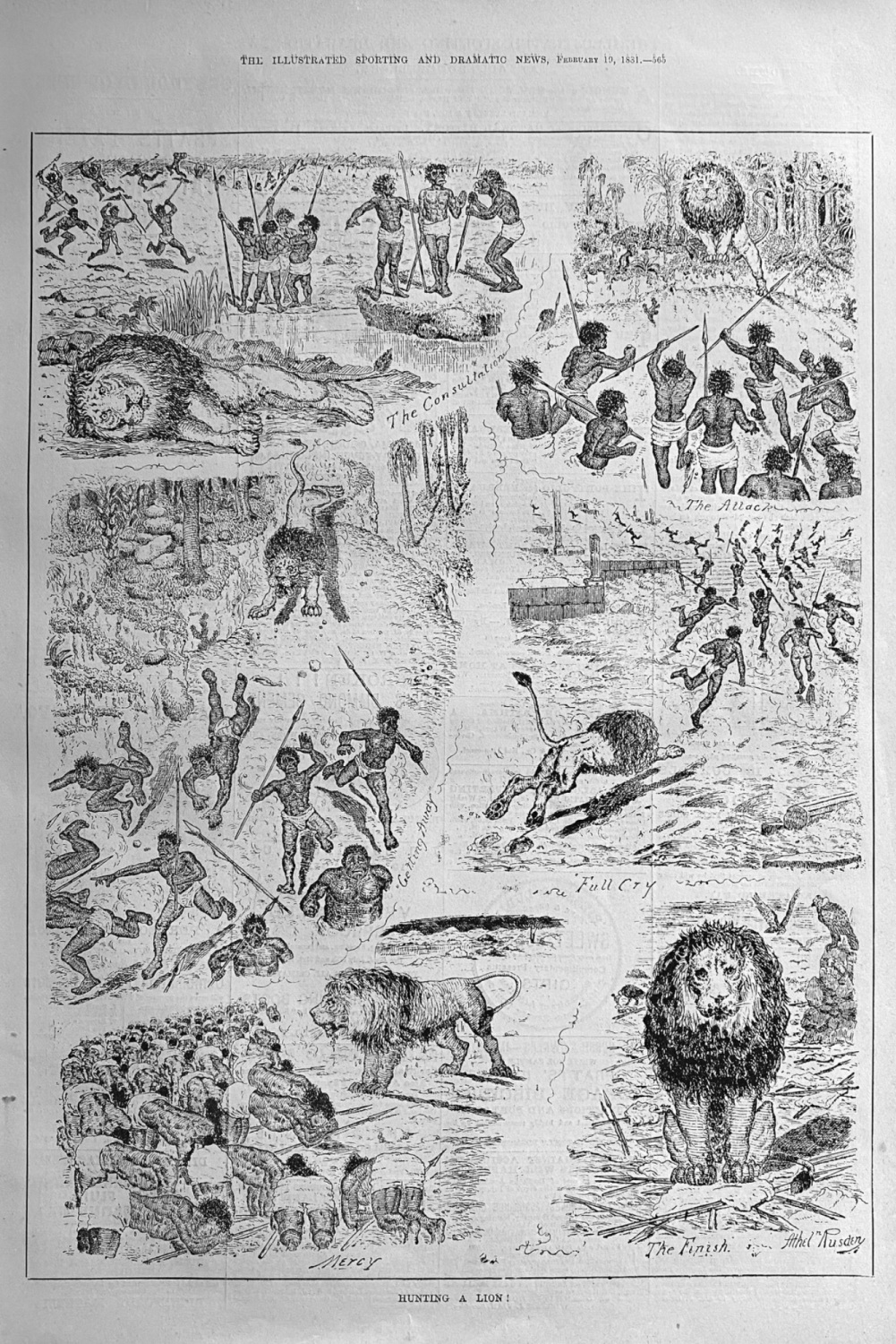 Hunting a Lion,  1881.